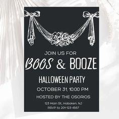 a halloween party flyer for boo's and booze with an image of a hammock