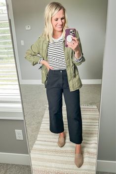 Striped Long Sleeve Shirt Outfit, Olive Pants Outfit, Green Cardigan Outfit, Long Sleeve Shirt Outfits, Olive Vest, Walmart Outfits, Clothes Matching, 2023 Outfits, Smart Casual Wardrobe