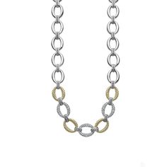 Lagos Three Station Diamond Link Necklace Diamond Collection, Link Necklace, Pave Diamonds, Natural Stones, 18k Gold, Jewelry Accessories, Diamonds, Yellow Gold, Sterling Silver