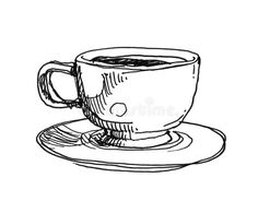 a drawing of a coffee cup on a saucer