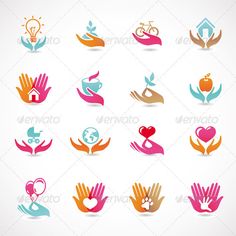 hands and symbols for health care - people characters