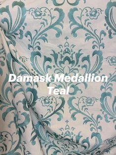 an image of damask meditation teal with text overlay that reads, damask meditation teal