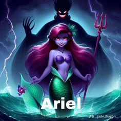 ariel the mermaid is standing in front of a demon