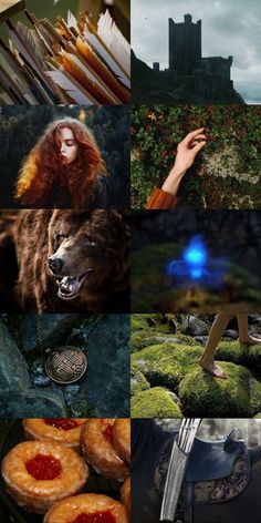 a collage of photos with different things in the middle one has a wolf, and the other is a woman