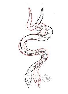 a drawing of a snake with red and black lines on it's back side