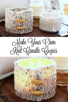 knitted candle holders with the words make your own