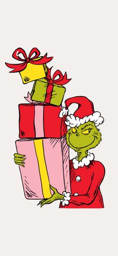 the grinch is holding a large gift box