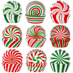 many different types of cupcakes with candy canes on the top and bottom