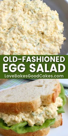 an egg salad sandwich with lettuce and mayonnaise on it is shown