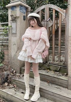 Cute Core Winter Outfits, Outfits With Sweaters Aesthetic, Coquette Korean Outfits, Cute Pink Fall Outfits, Cute Core Clothing, Cute Fashion Outfits Girly, Girlcore Fashion, Pretty Outfits Aesthetic Casual, Cute Pink Outfit Ideas