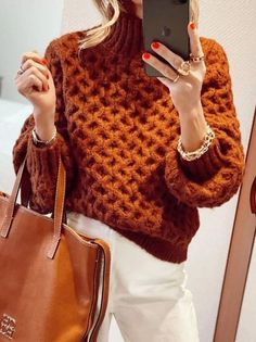 Casual Loose Plain Turtleneck Long Sleeve Sweater | stylewe Causal Outfits, Minimal Classic, Classic Sweater, Fall Inspiration, High Neck Sweater, Crochet Clothing, Long Sleeve Turtleneck, Chunky Knits Sweater, Fashion 2024