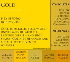 a yellow and brown color scheme with the words gold in different font styles on it