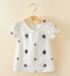 Floral Short Sleeve Shirt for Toddler Girl - PrettyKid Cute Multicolor Summer Shirt, Cute Floral Embroidery Summer Tops, Cute Cotton Summer Tops, Playful Spring Tops For Playtime, Cute Multicolor Cotton Blouse, Playful Cotton Beach Tops, Cute White Blouse With Floral Print, Cute White Blouse With Floral Embroidery, Cute Multicolor Short Sleeve Blouse