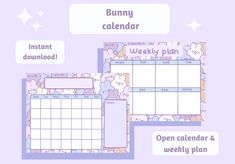 an image of a calendar with the words bunny and teddy bear on it, in pastel