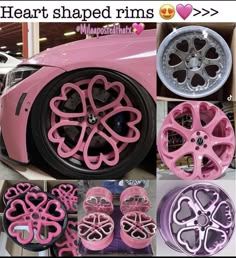 pink and purple wheels with hearts shaped rims