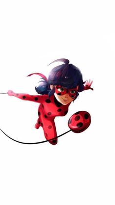 a ladybug is flying through the air with her arms outstretched and legs spread out