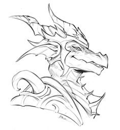 a drawing of a dragon head