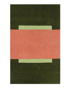 a green and pink rug with stripes on it's sides, in the middle