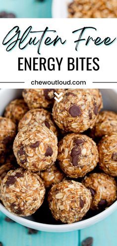 gluten free energy bites in a bowl with chocolate chips