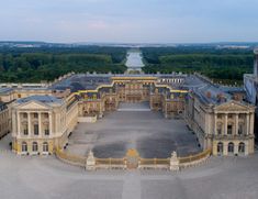 an aerial view of a large building with many windows