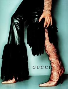 F/W 1999 Gucci by Tom Ford Ruched Silk 4.5" Heeled Boots Ad Campaign For Sale at 1stDibs Tom Ford Boots, Gucci Ad, Gucci Campaign, Shoes Editorial, Gucci By Tom Ford, 90s Boots, Gucci Runway, Tom Ford Gucci, Collections Photography