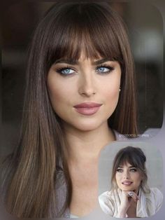 Dakota Johnson Bold Bangs, Bang Inspo, Exotic Hair Color, Dakota Jhonson, Flapper Hair, Brown Hair Looks, Brown Hair Inspo, Ball Hairstyles