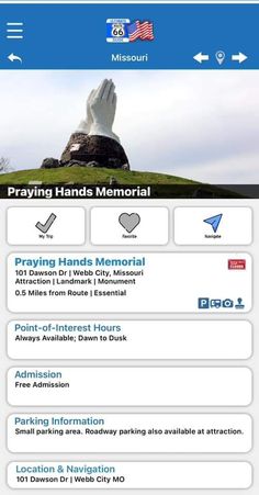 the praying hands memorial app is displayed on an iphone screen, with information about it