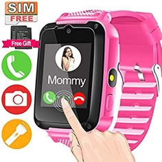 a child's smart watch is shown with the text mommy on it and an image of