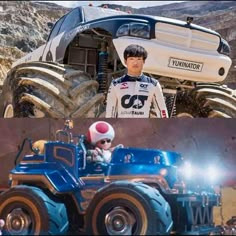 an image of a man driving a monster truck in the movie back to the future