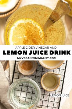 an apple cider vinegar and lemon juice drink recipe in a mason jar with ingredients