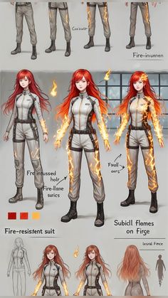 a bunch of different types of fire and flames in various poses, with text describing how to