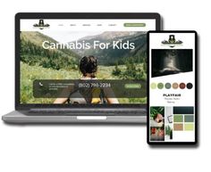 a laptop and phone displaying the website for cannabiss for kids