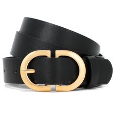 PRICES MAY VARY. Premium Quality Leather Belts - These fashion leather women belts made of high quality PU leather, 2.7cm (1.06 inch) wide, 3mm thick, which is soft, smooth, durable and skin-friendly. Exquisite workmanship ladies belts with solid pin buckle, classic and retro style never out of date. Cute & Fashion - These women belts for jeans is designed with a cute double gold buckle, looks classic, simple and trendy. Whether you wear this casual women belt for business, shopping, dating, tra Black Gold Belt, Black Belt Women, Plus Size Belt, Ladies Belts, Casual Leather Belt, Belt With Gold Buckle, Plus Size Belts, Mom Things, Women Belt