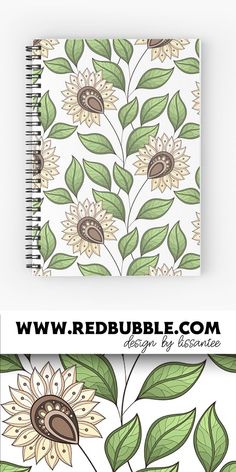 a spiral notebook with flowers and leaves on it