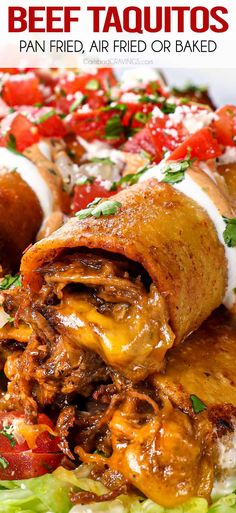 beef taquitass on a plate with lettuce and tomatoes