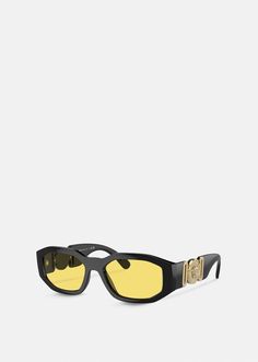 Versace Women's Medusa Biggie Sunglasses in Black | Versace US Medusa Biggie Sunglasses, Coloured Lenses, Beach Clothing, Sunglasses Women Designer, Pilot Sunglasses, Versace Sunglasses, Eyewear Womens, Gold Sunglasses, Beachwear For Women