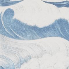 an artistic drawing of waves in blue and white