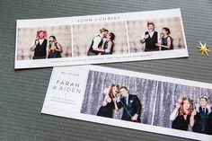 two wedding photobooting cards with the same image on them, one for each