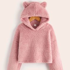 Teddy W/ Ears Hoodie Kids Sizes: M & L Color: Pink Brand New - Shein Cute Hooded Fleece Tops, Kawaii Winter Hooded Tops, Playful Fleece Sweatshirt For Winter, Playful Fleece Tops For Winter, Playful Winter Hoodie Sweatshirt, Cute Cozy Fit Hoodie For Winter, Cute Winter Hoodie, Green Cropped Hoodie, Old Sweatshirt