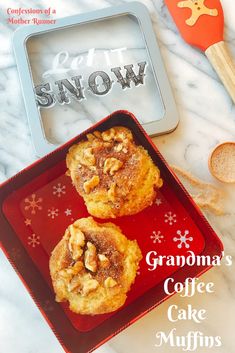 a magazine cover with two muffins on a red tray next to some spoons