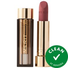 A lightweight, soft-matte lipstick that has a nondrying formula for buildable color that feels like nothing on the lips. Formulation Type: Lipstick Benefits: HydratingHighlighted Ingredients: - Hyaluronic Acid: Visibly plumps lips and locks in moisture for long-lasting hydration.- Sesame Seed Extract: Smooths and conditions lips for all day comfort.Ingredient Callouts: Free of parabens, formaldehydes, formaldehyde-releasing agents, phthalates, mineral oil, retinyl palmitate, oxybenzone, coal tar Merit Signature Lip, Merit Lipstick, Aesthetic Makeup Looks, Mauve Lipstick, Makeup To Try, Purse Essentials, High End Makeup, Make Up Inspiration, Makeup Aesthetic