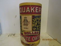 an old tin can sitting on top of a counter