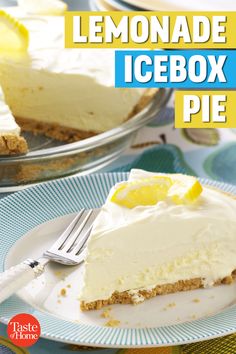 a lemonade icebox pie on a plate with a fork