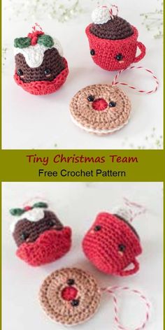 crocheted christmas ornaments are shown in three different styles