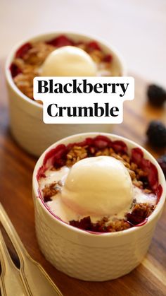 two bowls filled with granola and ice cream on top of a wooden cutting board