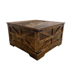 a large wooden box sitting on top of a white background