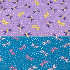 two different types of fabric with dragonflies on them