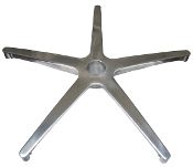 an aluminum star shaped object with four pointed legs and one point at the center, on a white background