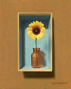 a painting of a vase with a sunflower in it