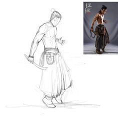 an image of a man with a belt on his waist and another drawing of him